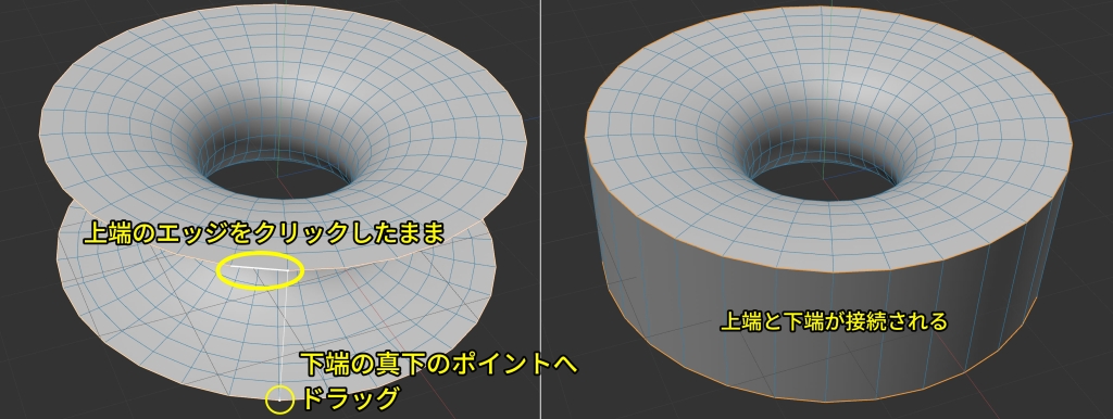 上端と下端のエッジをブリッジで接続